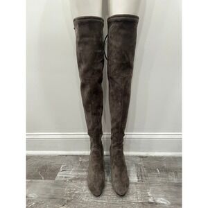 Kaitlyn Pan Womens Over The Knee Boots Taupe Faux Suede Thigh High Size 9.5